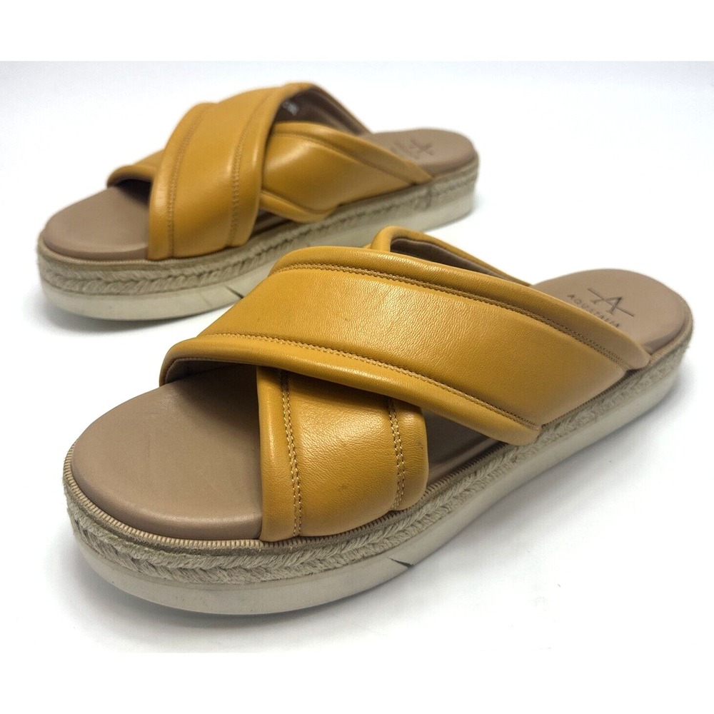 Aquatalia Saila Nappa‎ Leather Platform Espadrille Sandals Made In Spain